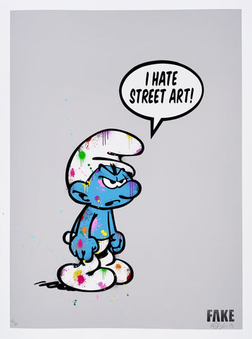 "I Hate Street Art"  Hand embellished Print Grey