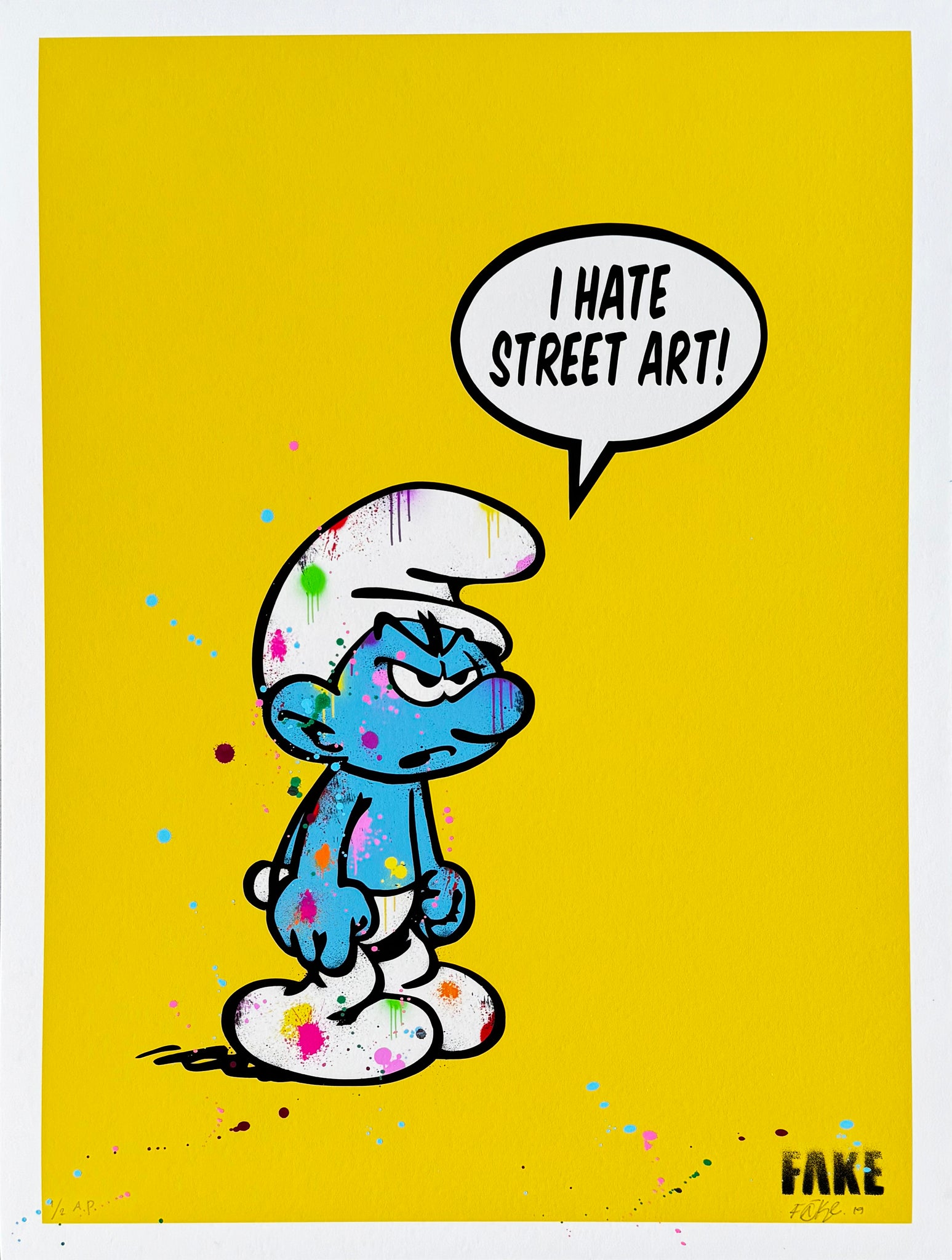 "I Hate Street Art"  Hand embellished Artist Proof Yellow